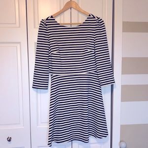 Stripe mod mini dress with v-back, thick fabric
